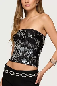 Edikted Zelda Bead & Sequin Strapless Top