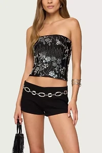 Edikted Zelda Bead & Sequin Strapless Top