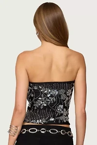 Edikted Zelda Bead & Sequin Strapless Top