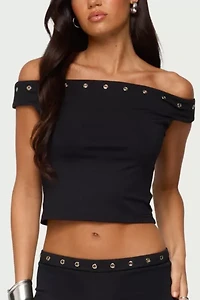 Edikted Neriah Grommet Off Shoulder Top