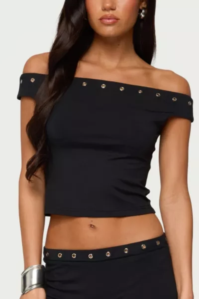 Edikted Neriah Grommet Off Shoulder Top