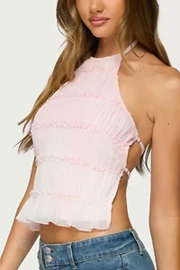 Edikted Amit Tiered Chiffon Halter Top