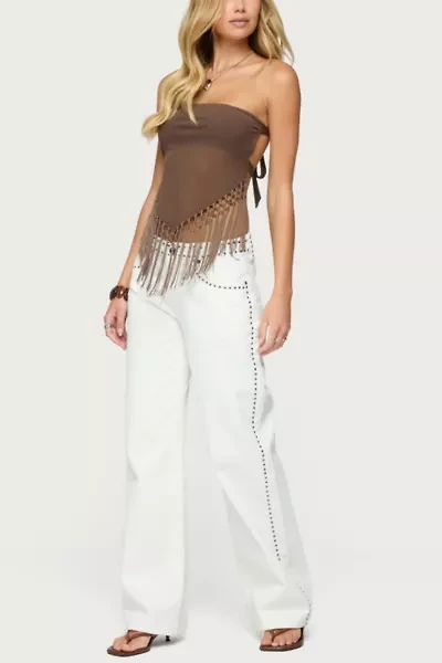 Edikted Backless Sheer Mesh Strapless Top