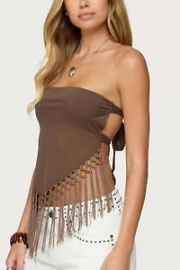 Edikted Backless Sheer Mesh Strapless Top