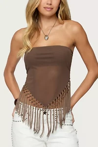 Edikted Backless Sheer Mesh Strapless Top