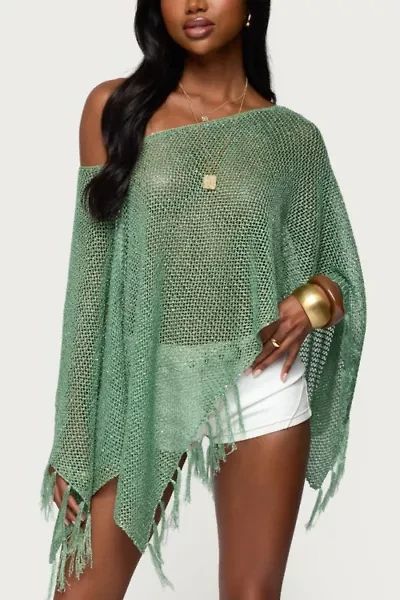 Edikted Sequin Fringe Knit Poncho