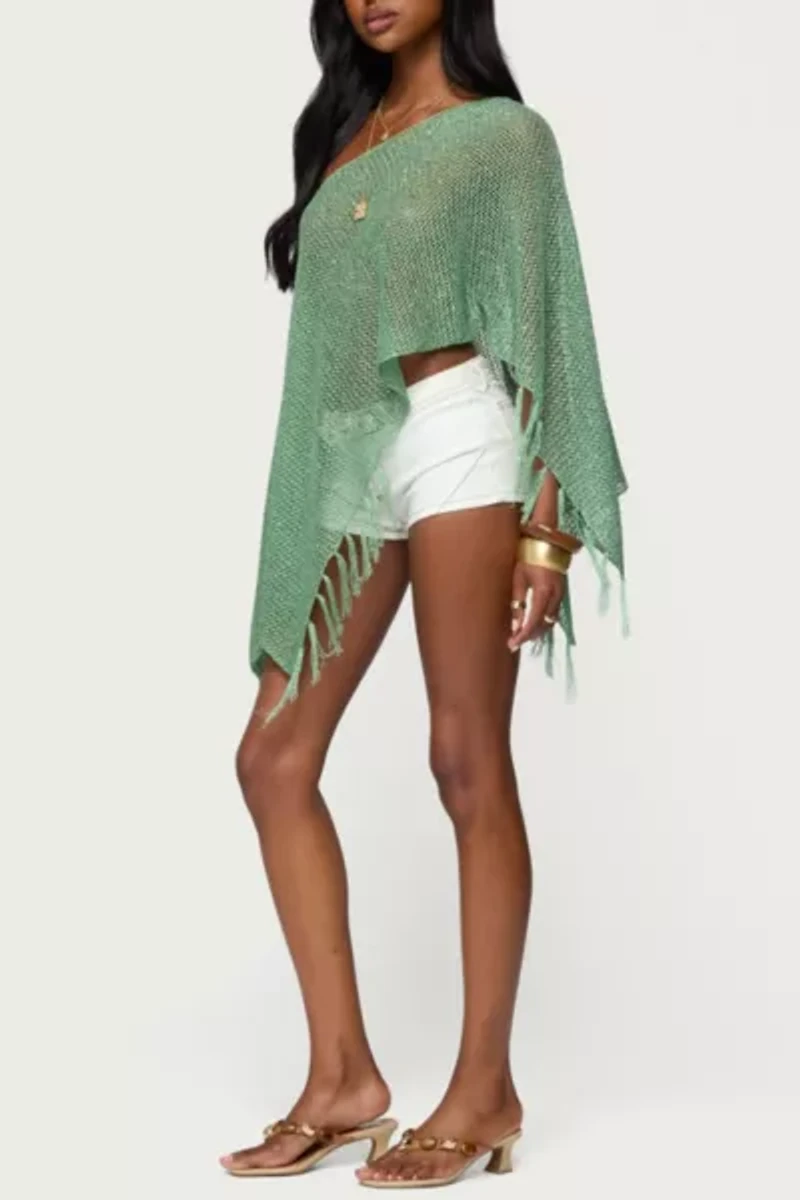 Edikted Sequin Fringe Knit Poncho