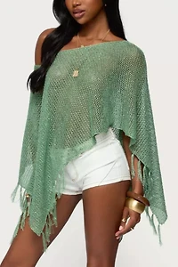 Edikted Sequin Fringe Knit Poncho