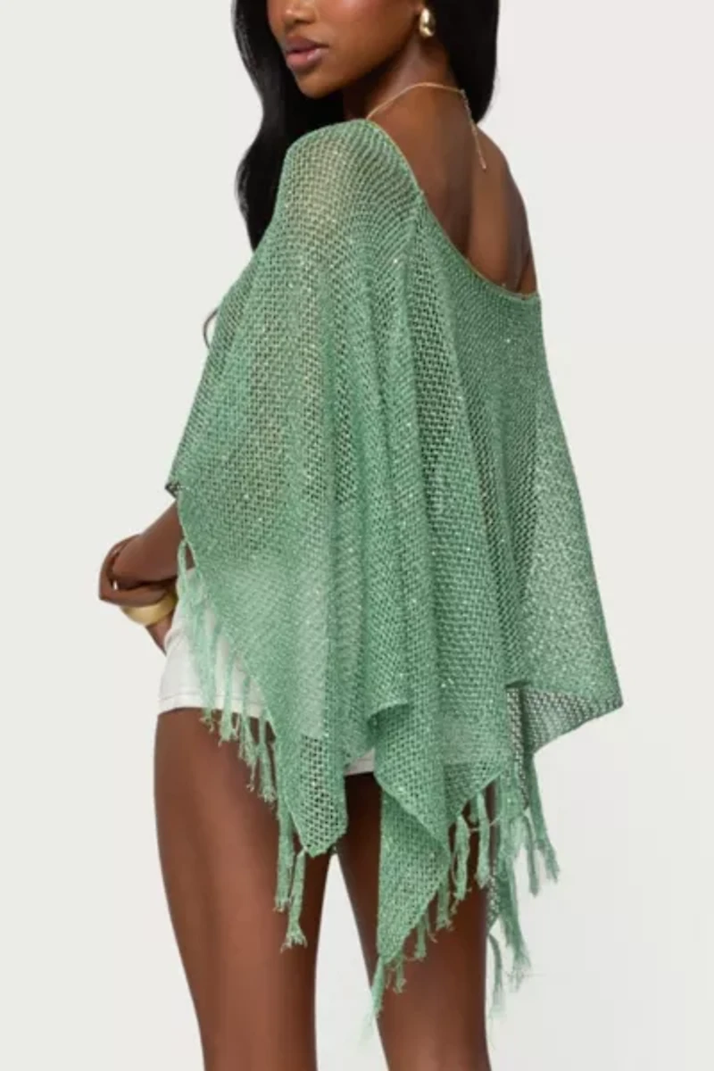 Edikted Sequin Fringe Knit Poncho
