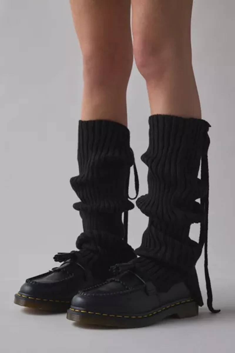 Tie Ribbed Knit Leg Warmers