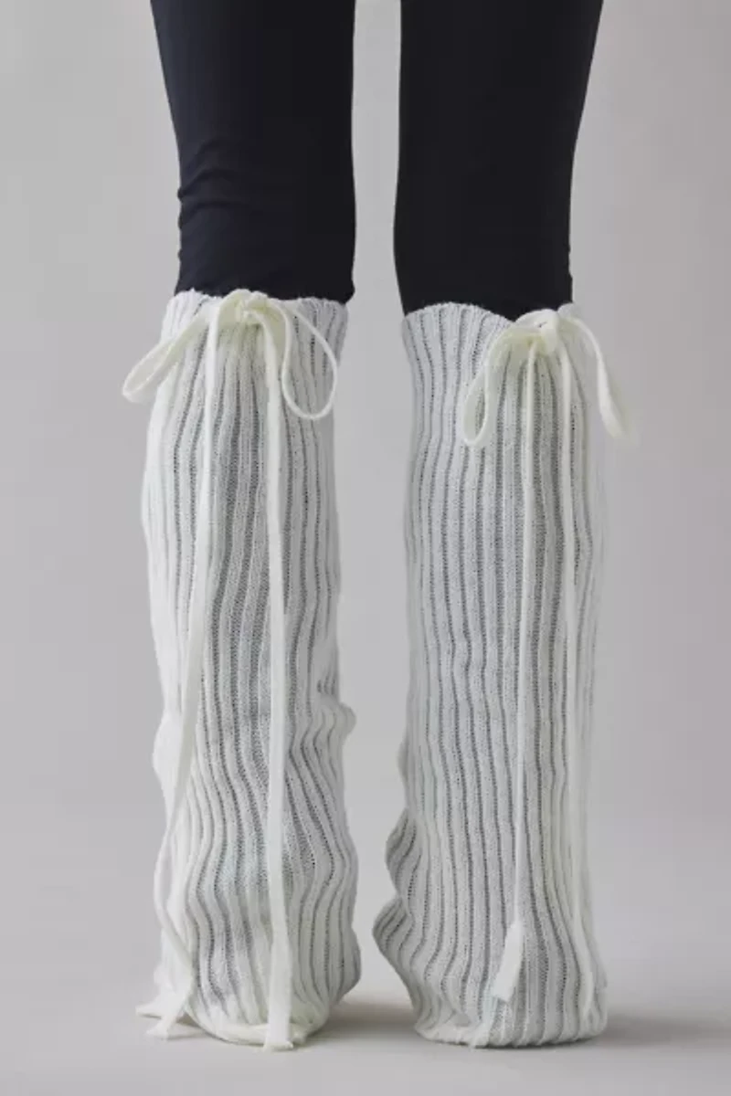 Tie Ribbed Knit Leg Warmers