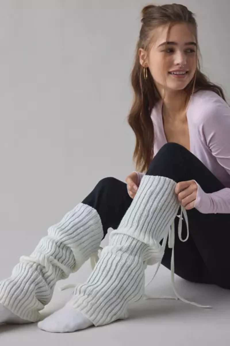Tie Ribbed Knit Leg Warmers