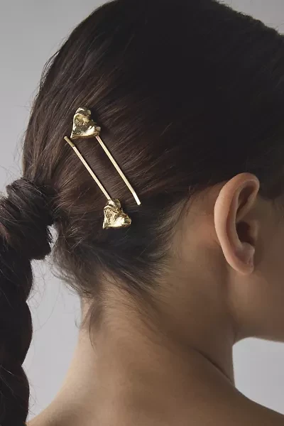 Heart Metal Slide Barrette Set