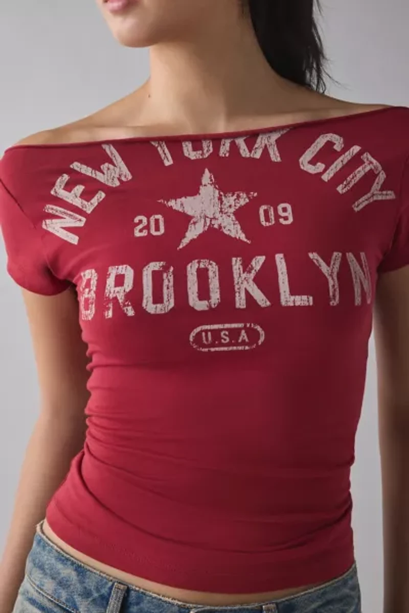NYC Graphic Off-The-Shoulder Slim Tee