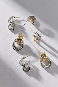 Mixed Metal Knotted Hoop Earring Set