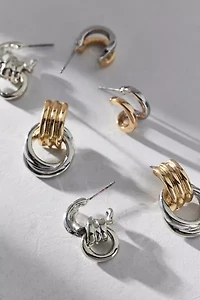 Mixed Metal Knotted Hoop Earring Set