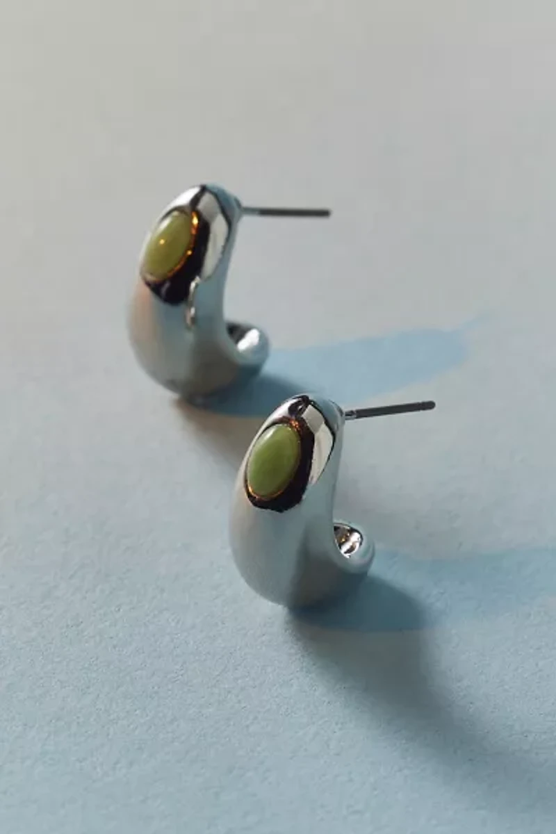 Chunky Stone Dome Hoop Earring