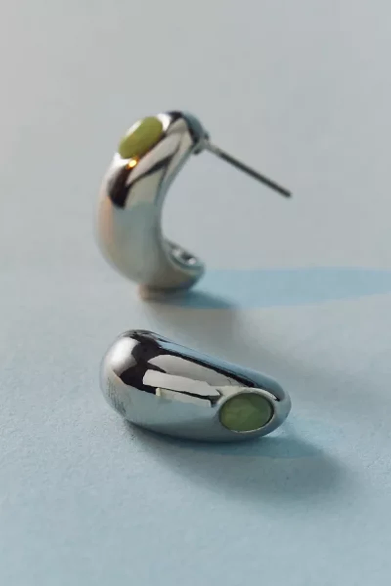 Chunky Stone Dome Hoop Earring