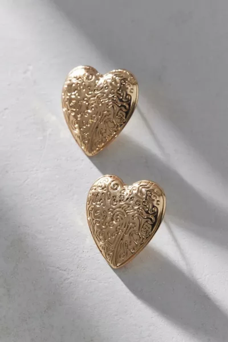 Etched Metal Heart Earring
