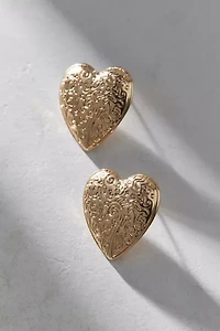 Etched Metal Heart Earring