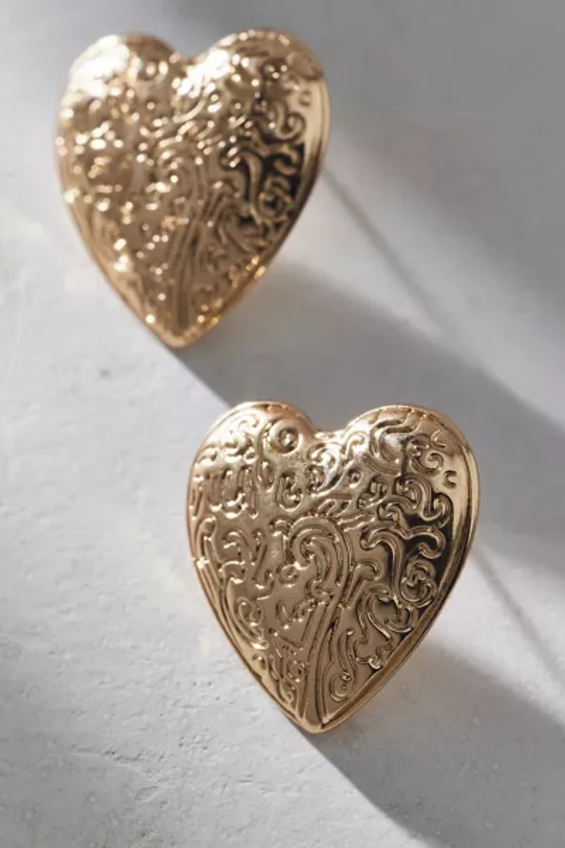 Etched Metal Heart Earring