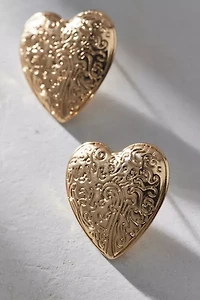 Etched Metal Heart Earring