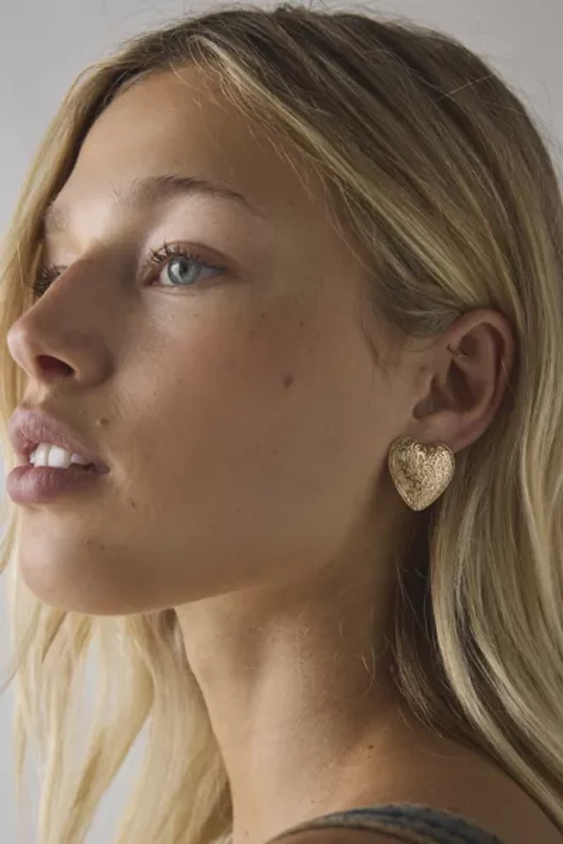 Etched Metal Heart Earring