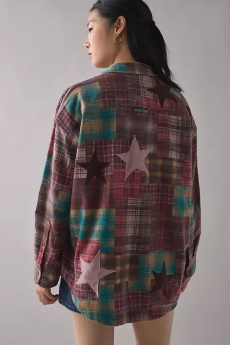 BDG Dani Cowboy Patchwork Oversized Flannel Shirt