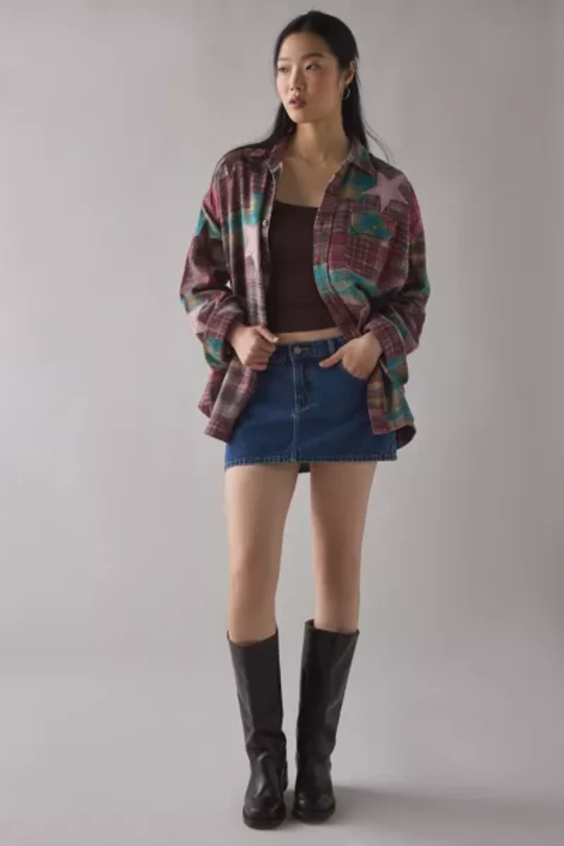 BDG Dani Cowboy Patchwork Oversized Flannel Shirt