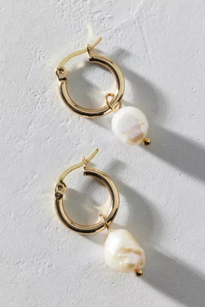 14K Gold Plated Freshwater Pearl Mini Hoop Earring