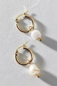 14K Gold Plated Freshwater Pearl Mini Hoop Earring