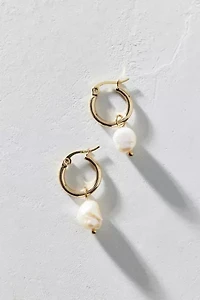 14K Gold Plated Freshwater Pearl Mini Hoop Earring