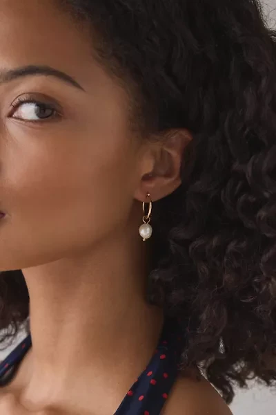 14K Gold Plated Freshwater Pearl Mini Hoop Earring