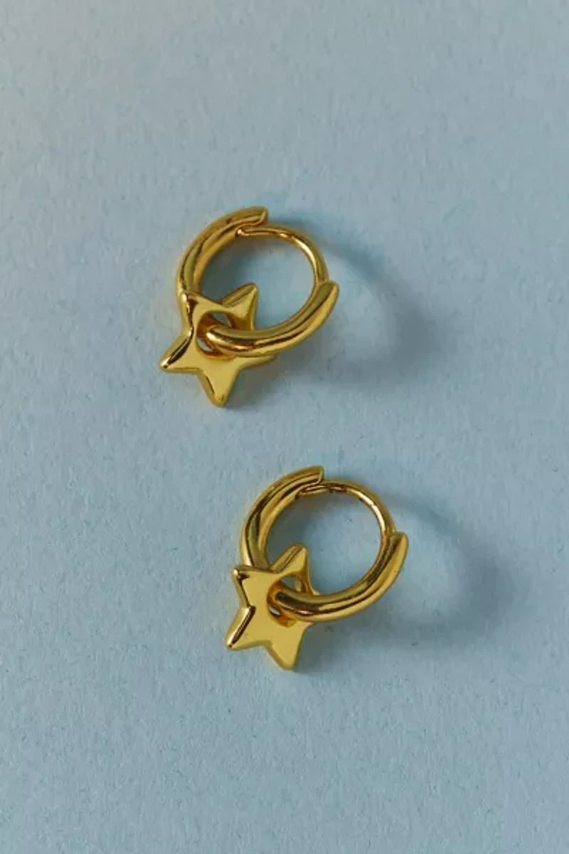 14k Gold Plated Puffy Star Mini Hoop Earring
