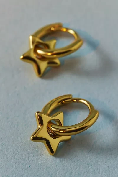 14k Gold Plated Puffy Star Mini Hoop Earring