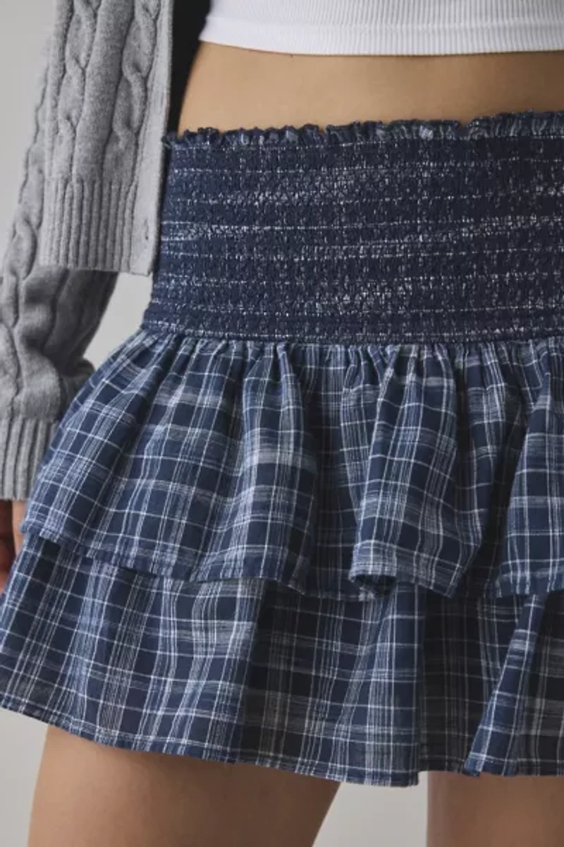 BDG Monika Check Tiered Ruffle Mini Skirt