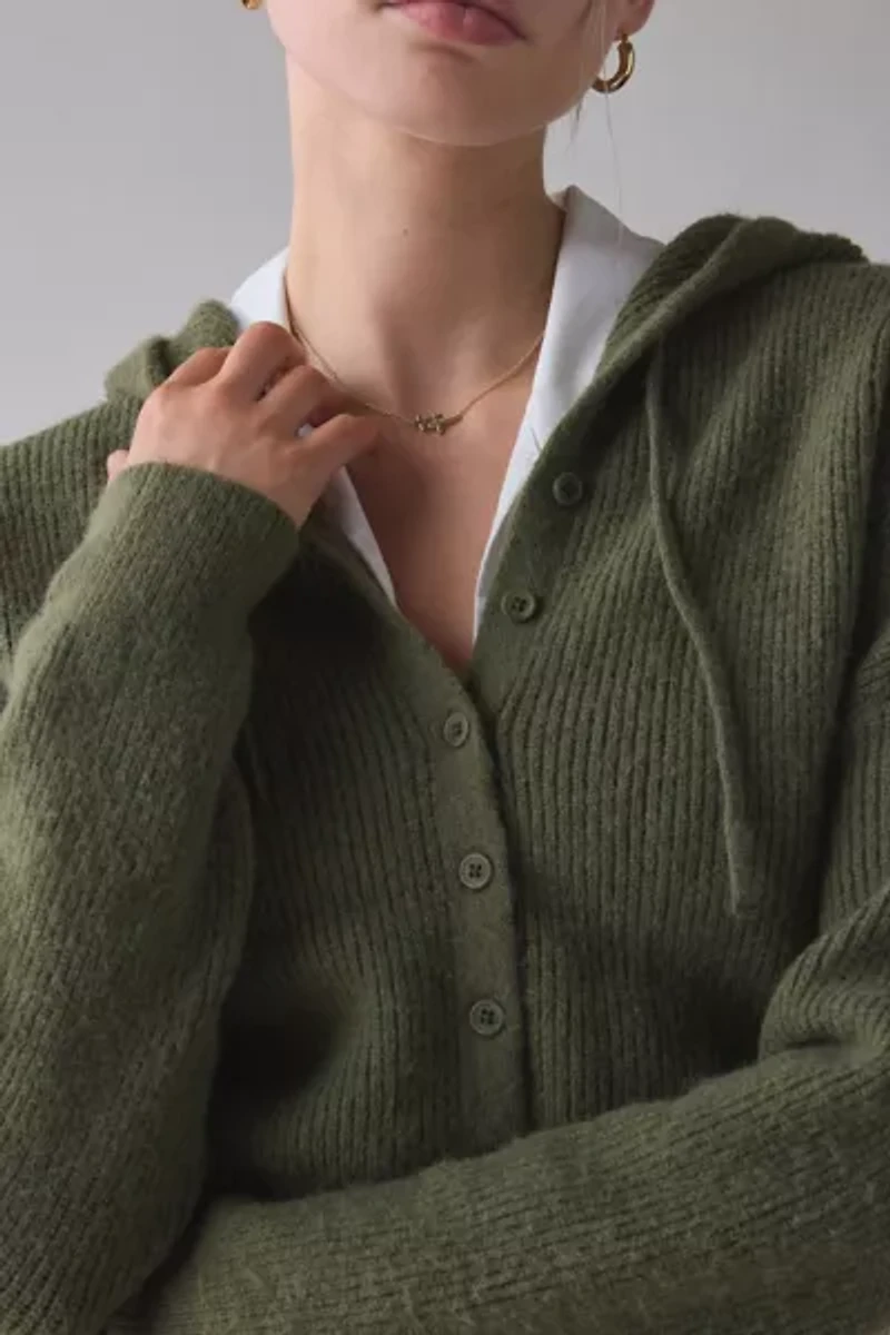 BDG Connie Ribbed Knit Hoodie Cardigan
