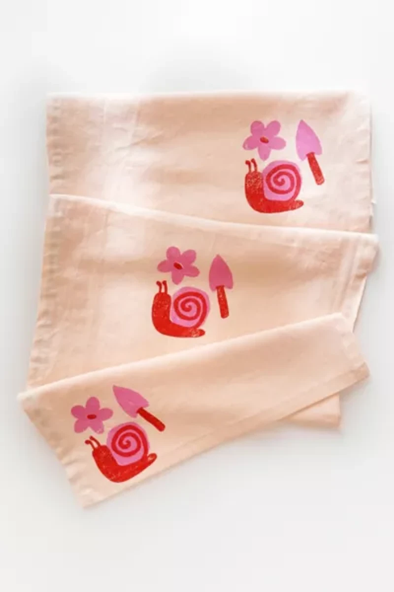 Julie Peach Block Printed Snails Table Runner