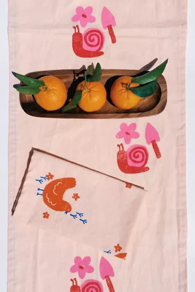 Julie Peach Block Printed Snails Table Runner