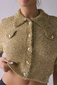 Glamorous Gold Knit Short Sleeve Cropped Cardigan
