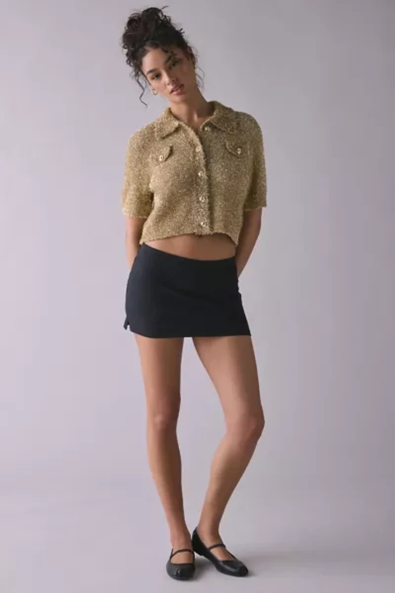 Glamorous Gold Knit Short Sleeve Cropped Cardigan