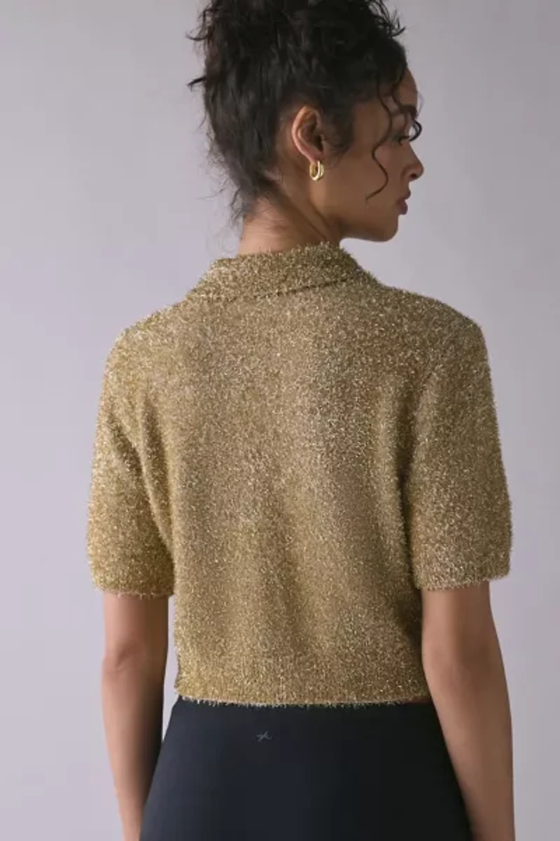 Glamorous Gold Knit Short Sleeve Cropped Cardigan