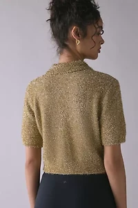 Glamorous Gold Knit Short Sleeve Cropped Cardigan