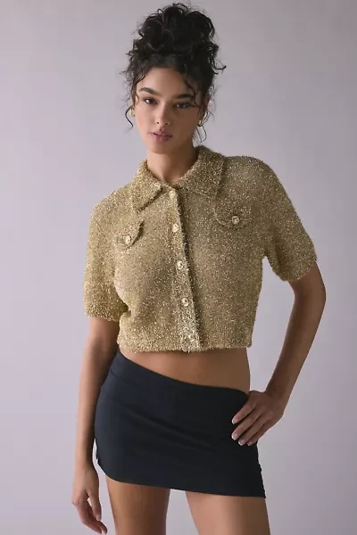 Glamorous Gold Knit Short Sleeve Cropped Cardigan