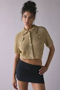 Glamorous Gold Knit Short Sleeve Cropped Cardigan