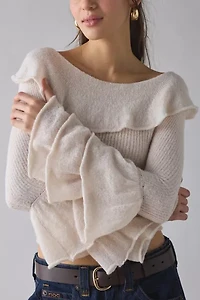 Glamorous Boatneck Bell Sleeve Ruffle Sweater