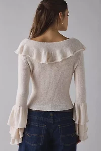Glamorous Boatneck Bell Sleeve Ruffle Sweater