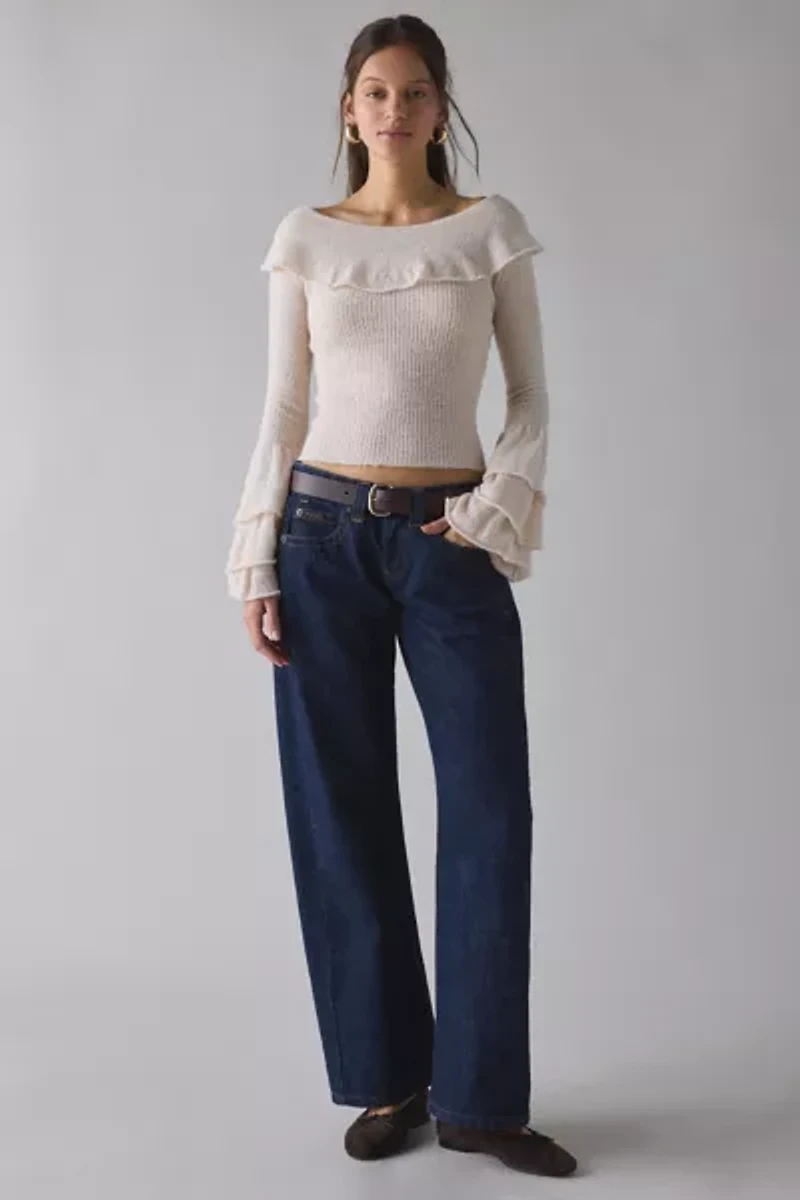 Glamorous Boatneck Bell Sleeve Ruffle Sweater