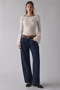 Glamorous Boatneck Bell Sleeve Ruffle Sweater
