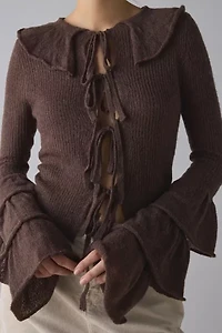 Glamorous Ruffle Bell Sleeve Tie-Front Cardigan